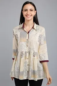 VAPPS Printed Cotton Shirt Collar Flared Tunic for Women (Red, Grey, Yellow, Blue)-thumb5