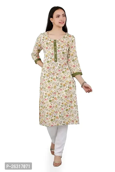 VAPPS Floral Printed Cotton Kurti for Women Round Neck Knee Length Casual Kurti for Girls  Women-thumb0