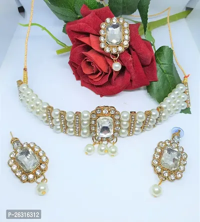 VAPPS White Gold-Plated Studded Pearls Jewellery Set-thumb4