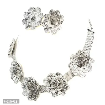 Oxidized German Silver Rose style Antique Jewellery Choker Set for womens and Girls-thumb3