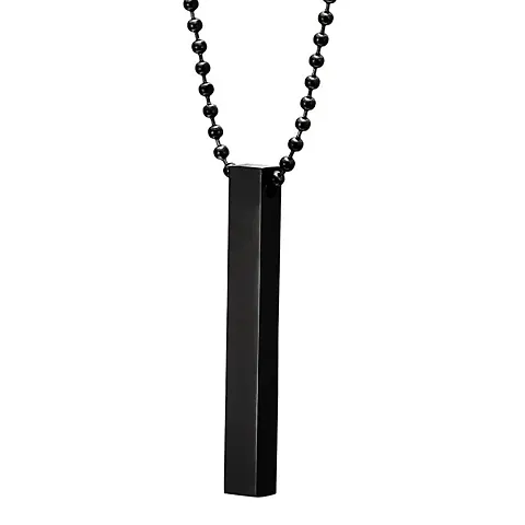 Fashion Frill Men's Jewellery 3D Cuboid Vertical Bar/Stick Stainless Steel Black Silver Locket Pendant Necklace Chain For Boys and Men Unisex Birthday Gift Anniversary Gift Silver Chain Necklace