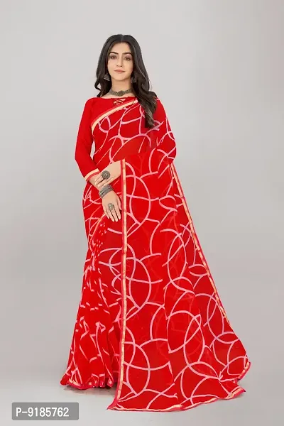 Stylish Chiffon Red Saree With Blouse Piece For Women