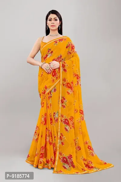 Stylish Georgette Yellow Saree With Blouse Piece For Women