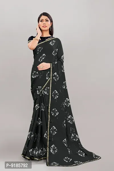 Stylish Georgette Black Saree With Blouse Piece For Women