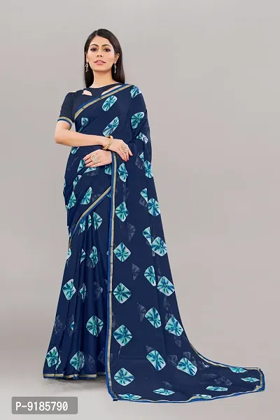 Stylish Georgette Navy Blue Saree With Blouse Piece For Women