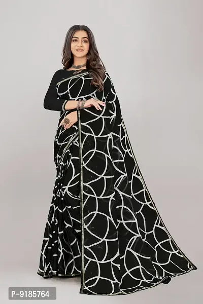 Stylish Chiffon Black Saree With Blouse Piece For Women