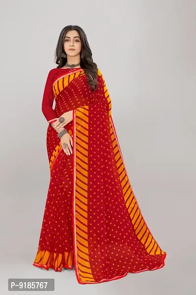 Stylish Chiffon Red Saree With Blouse Piece For Women