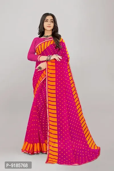Stylish Chiffon Rani Pink Saree With Blouse Piece For Women