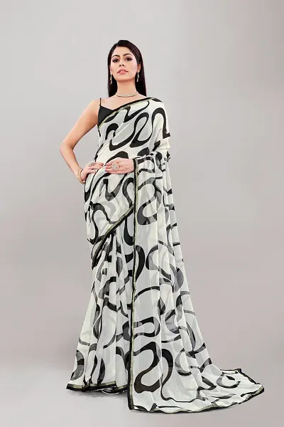 Off White & Black Embroidered Saree