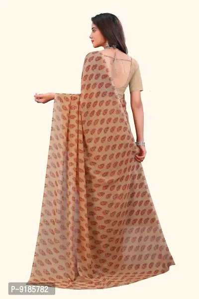 Stylish Georgette Beige Saree With Blouse Piece For Women-thumb2