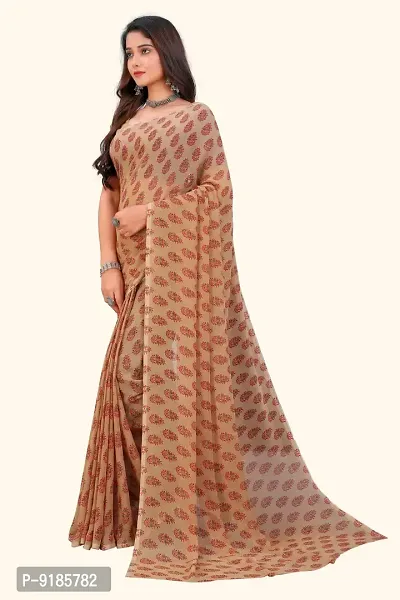 Stylish Georgette Beige Saree With Blouse Piece For Women-thumb3