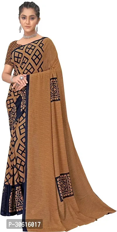 Stylish Georgette Brown Printed Saree with Blouse piece For Women-thumb0