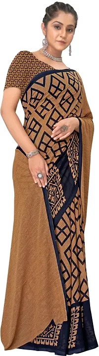 Stylish Georgette Brown Printed Saree with Blouse piece For Women-thumb2