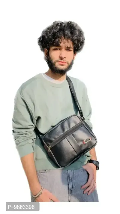 Office Bag for Men Classy Sider Bag Black Color Plain Sling bag men Laptop Bag-thumb0