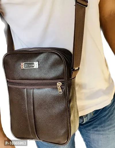Brown Men Office Sling Bag Leather Side Bag for Boys Classy Color