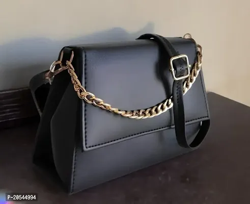 Sling Bag for Girls and Womens Black Color Leather Side Long Belt Bag
