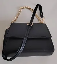 Sling Bag for Girls and Womens Black Color Leather Side Long Belt Bag-thumb1