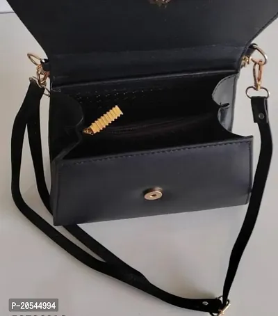 Sling Bag for Girls and Womens Black Color Leather Side Long Belt Bag-thumb4