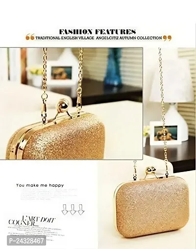 Party Clutch for Women Trendy Golden Color Clutch with Chain-thumb3