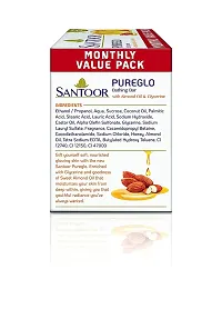 Santoor PureGlo Glycerine Bathing Bar Soap with Almond Oil for Nourished  Glowing Skin| Gentle  Rich Lathering Formula| Refreshing Fragrance| For All Skin Types| 125g, Pack of 3-thumb3