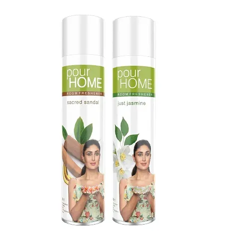 POUR HOME Sacred Sandal  Just Jasmine Room Air Freshener Spray - 220ML Each (Pack of 2) | Long-Lasting Fragrance - Reduces Odours - Suitable for Home  Office