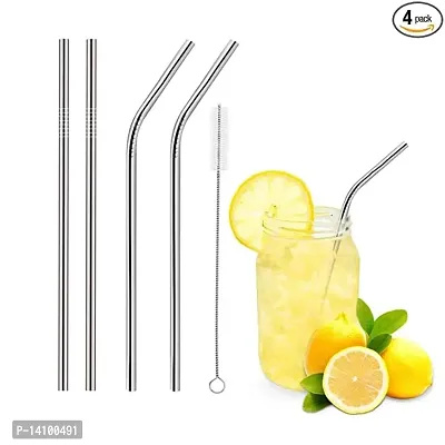 Mejilla Stainless Steel Reusable Drinking Straw With Cleaning Brush- Set of 4-thumb0