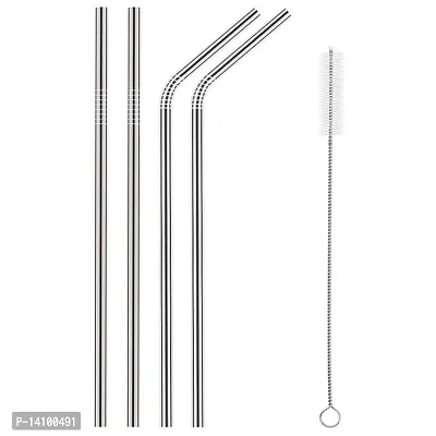 Mejilla Stainless Steel Reusable Drinking Straw With Cleaning Brush- Set of 4-thumb3