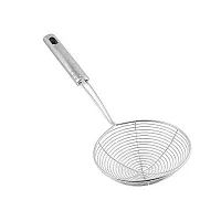 Mejilla Stainless Steel Deep Fry Jhara/ Mesh Laddle Jharni/ Puri Strainer /Wire Skimmer with Handle for Oil Extraction - 10 Inch Handle-thumb1