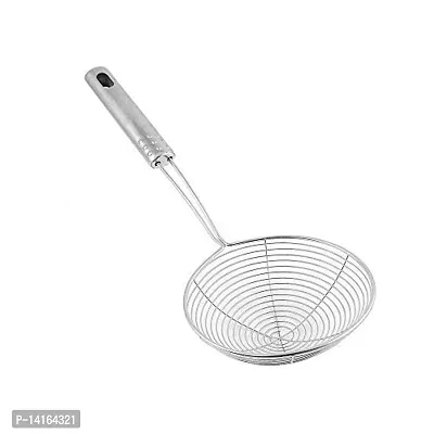 Mejilla Stainless Steel Deep Fry Jhara/ Mesh Laddle Jharni/ Puri Strainer /Wire Skimmer with Handle for Oil Extraction - 10 Inch Handle-thumb2