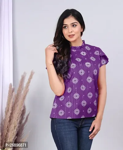 MK3A Purple Cotton Blend Printed Top For Women-thumb2