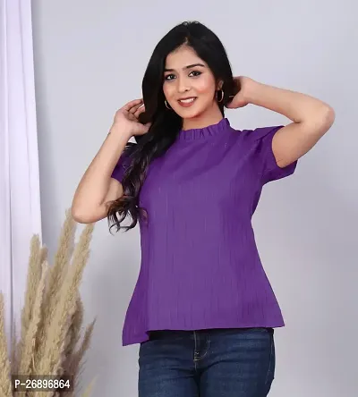 MK3A Purple Cotton Blend Solid Top For Women-thumb0