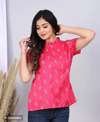 MK3A Pink Cotton Blend Printed Top For Women