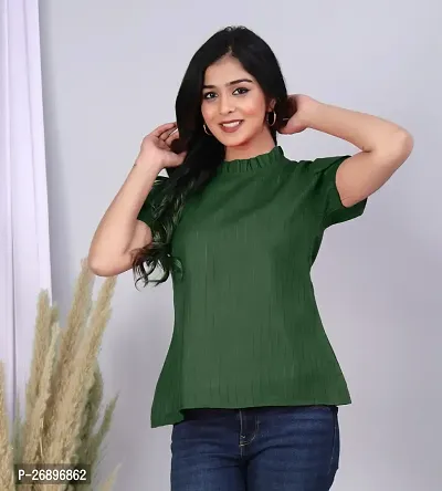 MK3A Green Cotton Blend Solid Top For Women-thumb0