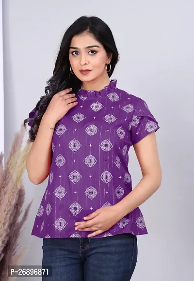MK3A Purple Cotton Blend Printed Top For Women