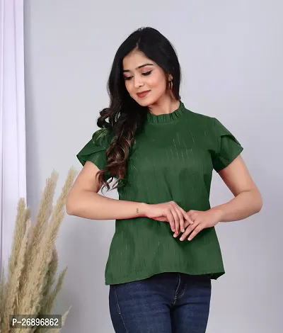 MK3A Green Cotton Blend Solid Top For Women-thumb2