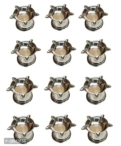 Stainless Steel Pipe Diyas for Pooja - Deepak for Puja Aarti - Oil Lamp - Pooja Articles Home Decor Item Showpieces - House Warming Decoration Aarti Puja at Hindu Temple Mandir (12 PCS Set)