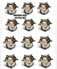 Stainless Steel Pipe Diyas for Pooja - Deepak for Puja Aarti - Oil Lamp - Pooja Articles Home Decor Item Showpieces - House Warming Decoration Aarti Puja at Hindu Temple Mandir (12 PCS Set)-thumb1