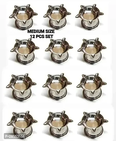 Stainless Steel Pipe Diyas for Pooja - Deepak for Puja Aarti - Oil Lamp - Pooja Articles Home Decor Item Showpieces - House Warming Decoration Aarti Puja at Hindu Temple Mandir (12 PCS Set)-thumb2