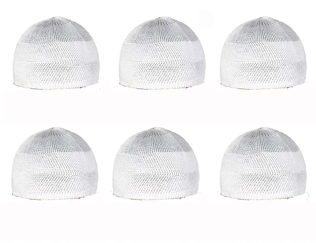 Shahid Cap House Muslim Namaz Islamic Prayer Cap (topi) in Off White Color for Men's Stretchable (6 PCS Combo) Free Size