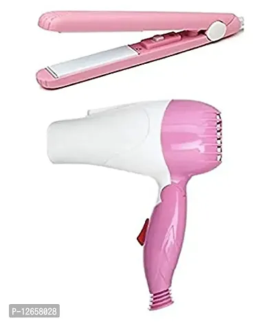 AK Ultimate 2 in 1 Mini Size Hair Styling Combo Kit of Hair Straightener, Curler and Hair Dryer (Pink, White)-thumb0