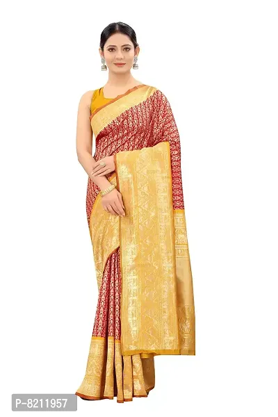 Silk Zone Women's Banarasi Art Silk Saree With Unstiched Blouse Piece(SZ-BS27-RD-543)-thumb0