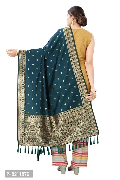 Enthone Women's Woven Ethnic Motifs Banarasi Silk Dark Blue Dupatta (SZDPDB-7)-thumb3