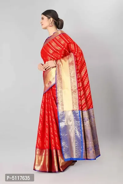 Women's Beautiful Red Woven Design Art Silk Saree with Blouse piece-thumb2