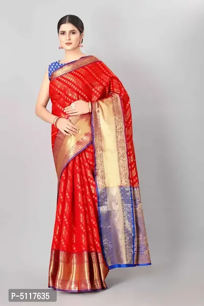 Women's Beautiful Red Woven Design Art Silk Saree with Blouse piece-thumb0