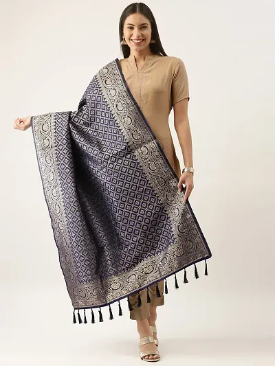 Fancy Womens Banarasi Silk Checked Dupatta
