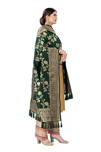 Enthone Women's Woven Floral Banarasi Silk Dark Green Dupatta (SZDPDG-20)-thumb1