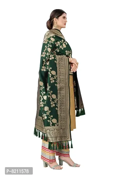 Enthone Women's Woven Floral Banarasi Silk Dark Green Dupatta (SZDPDG-20)-thumb2