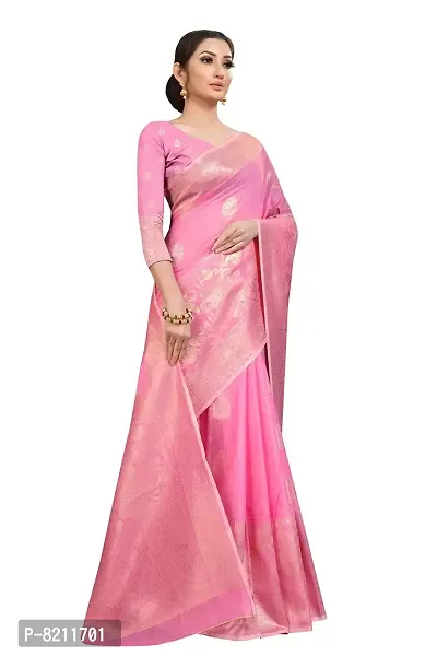 SILK LAND Women's Jamdani Cotton Woven Silk Saree with Blouse Piece (CTN_KAMAL_PINK)-thumb3