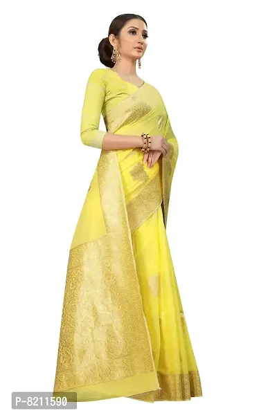 SILK LAND Women's Jamdani Cotton Woven Silk Saree with Blouse Piece (CTN_CORN_YELLOW)-thumb3