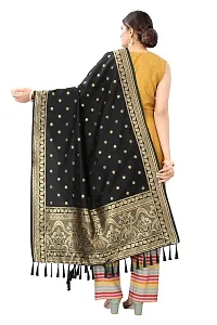 Enthone Women's Woven Ethnic Motifs Banarasi Silk Black Dupatta (SZDPBL-8)-thumb2
